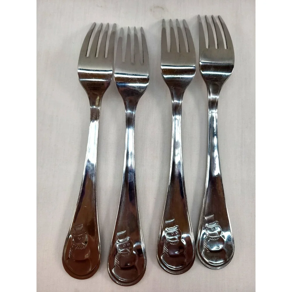 4 Cambridge Stainless Flatware Silverware  SNOWMAN FROST Dinner Forks 8